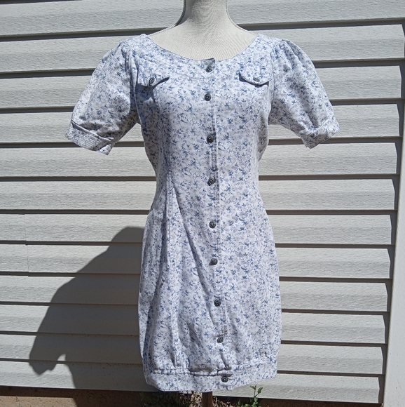 Ridiculously Adorable! 🪻Real Vintage Puff Sleeve, Button-up Denim Dress, M - Picture 4 of 9